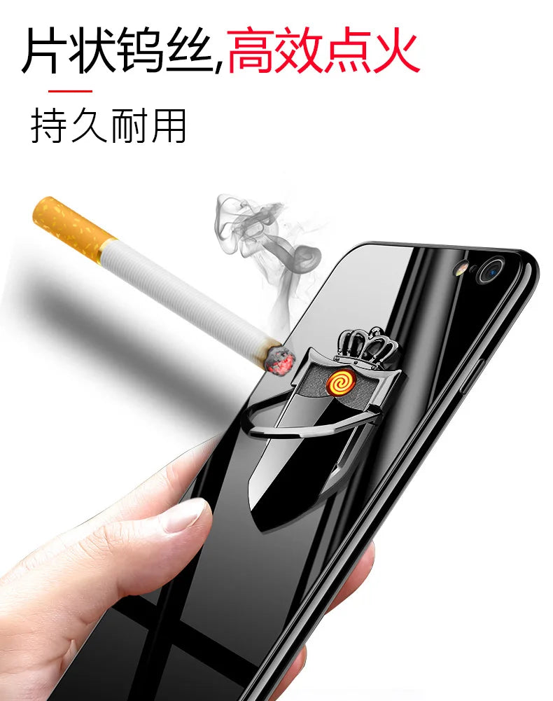 Multi functional phone ring buckle lighter charging USB car holder creative electronic cigarette lighter windproof personality