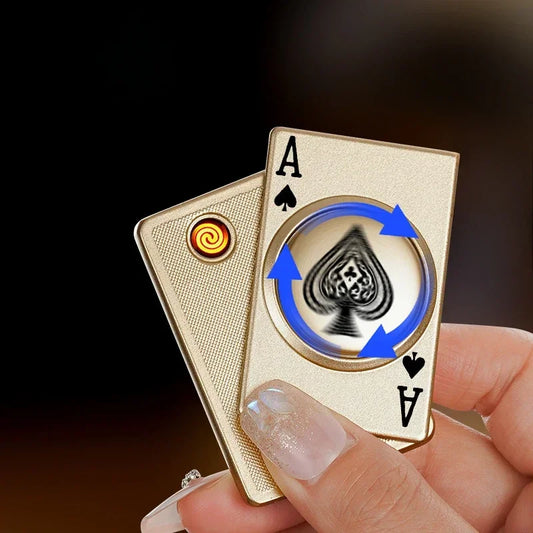 Metal Poker Card USB Charging Lighter Windproof Tungsten Wire Rotating Decompression Lighter Smoking Accessories Men's Gift