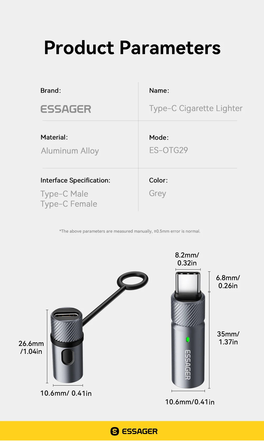 Essager Type-C Mini Cigarette Lighter Tungsten Wire Blowing Safety Energy Saving No Flame Auto Shut-Off for Air Travel Outdoor