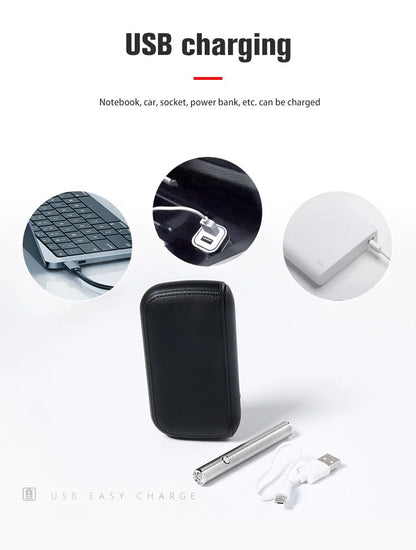 New Imitation Leather Cigarette Case with USB Tungsten Electronic Lighter Cigarette Case Men's Exquisite Gift Cigarette Tool