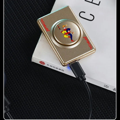Metal Poker Card USB Charging Lighter Windproof Tungsten Wire Rotating Decompression Lighter Smoking Accessories Men's Gift