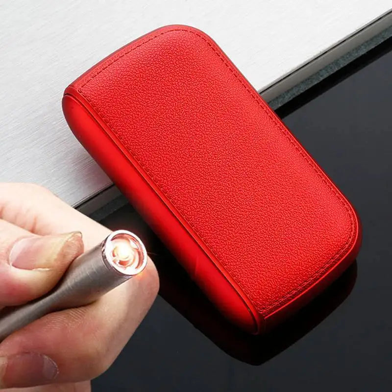 New Imitation Leather Cigarette Case with USB Tungsten Electronic Lighter Cigarette Case Men's Exquisite Gift Cigarette Tool