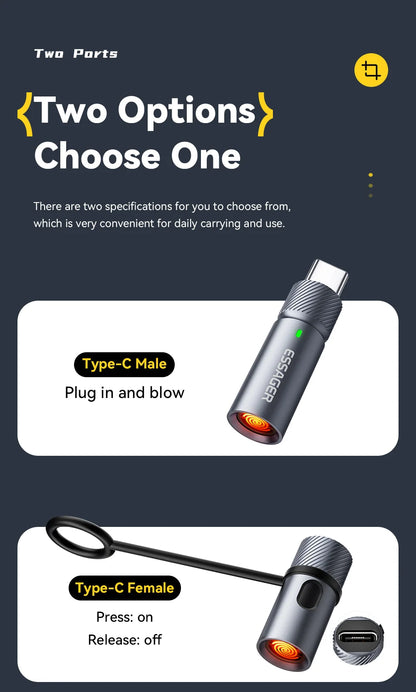 Essager Type-C Mini Cigarette Lighter Tungsten Wire Blowing Safety Energy Saving No Flame  Auto Shut-Off for Air Travel Outdoor