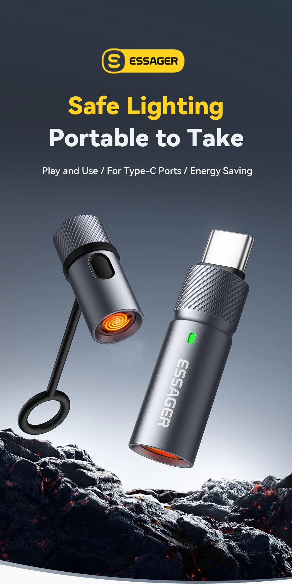 Essager Type-C Mini Cigarette Lighter Tungsten Wire Blowing Safety Energy Saving No Flame  Auto Shut-Off for Air Travel Outdoor
