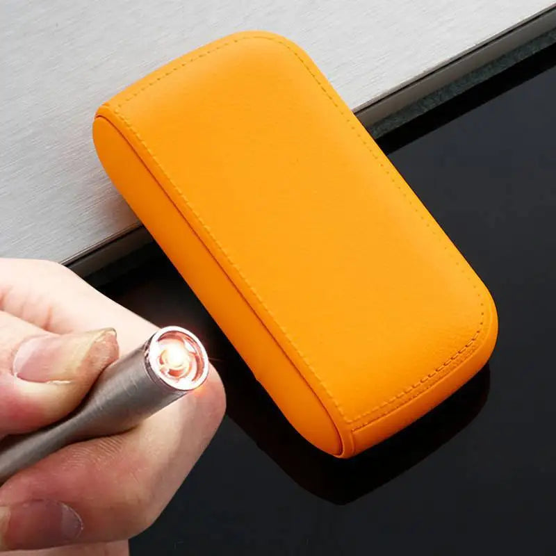 New Imitation Leather Cigarette Case with USB Tungsten Electronic Lighter Cigarette Case Men's Exquisite Gift Cigarette Tool