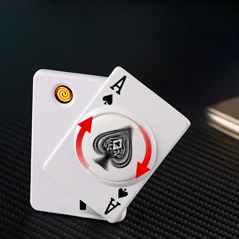 Metal Poker Card USB Charging Lighter Windproof Tungsten Wire Rotating Decompression Lighter Smoking Accessories Men's Gift