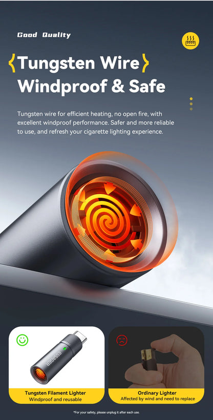 Essager Type-C Mini Cigarette Lighter Tungsten Wire Blowing Safety Energy Saving No Flame  Auto Shut-Off for Air Travel Outdoor
