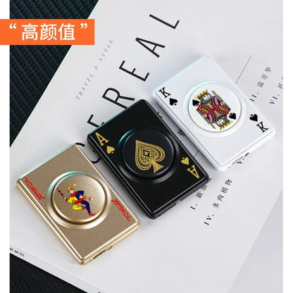 Metal Poker Card USB Charging Lighter Windproof Tungsten Wire Rotating Decompression Lighter Smoking Accessories Men's Gift